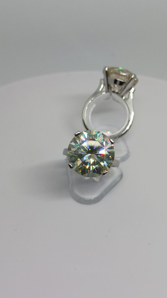 9.77ct & 10.33ct Round MOISSANITE - set in 10kt white gold (PRICE IS FOR BOTH RINGS)