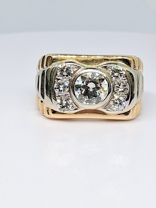 2.33ct tdw VVS2/K Old European Cut diamond Men's 14kt Two-tone Rolex Style Diamond Fashion Ring